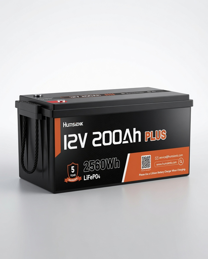 Baterías LiFePO4 HUMSIENK 12V 200Ah 2560Wh BMS 250A 3200W Ciclo Profundo Solar RV