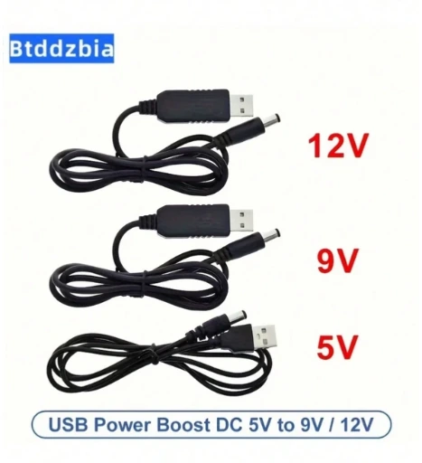 Cable adaptador convertidor USB Boost de 9V (con enchufe DC), adecuado para baterías portátiles, enrutadores, ventiladores, altavoces y otros dispositivos, cable de conversión USB (interfaz de 5.5mm*2.1mm)