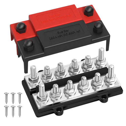 Barra Colectora Dual 250A Positivo Negativo 12V 48V DC Bloque Distribución
