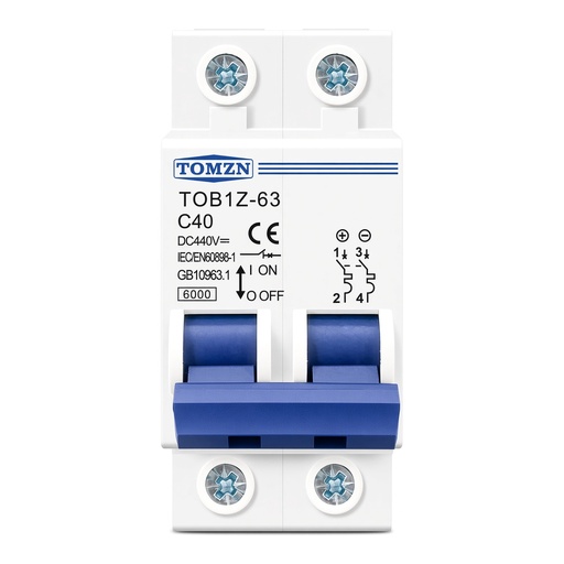 Interruptor Magnetotérmico DC TOMZN 2P 6KA 440V Mini Breaker 20A para Sistemas Solares
