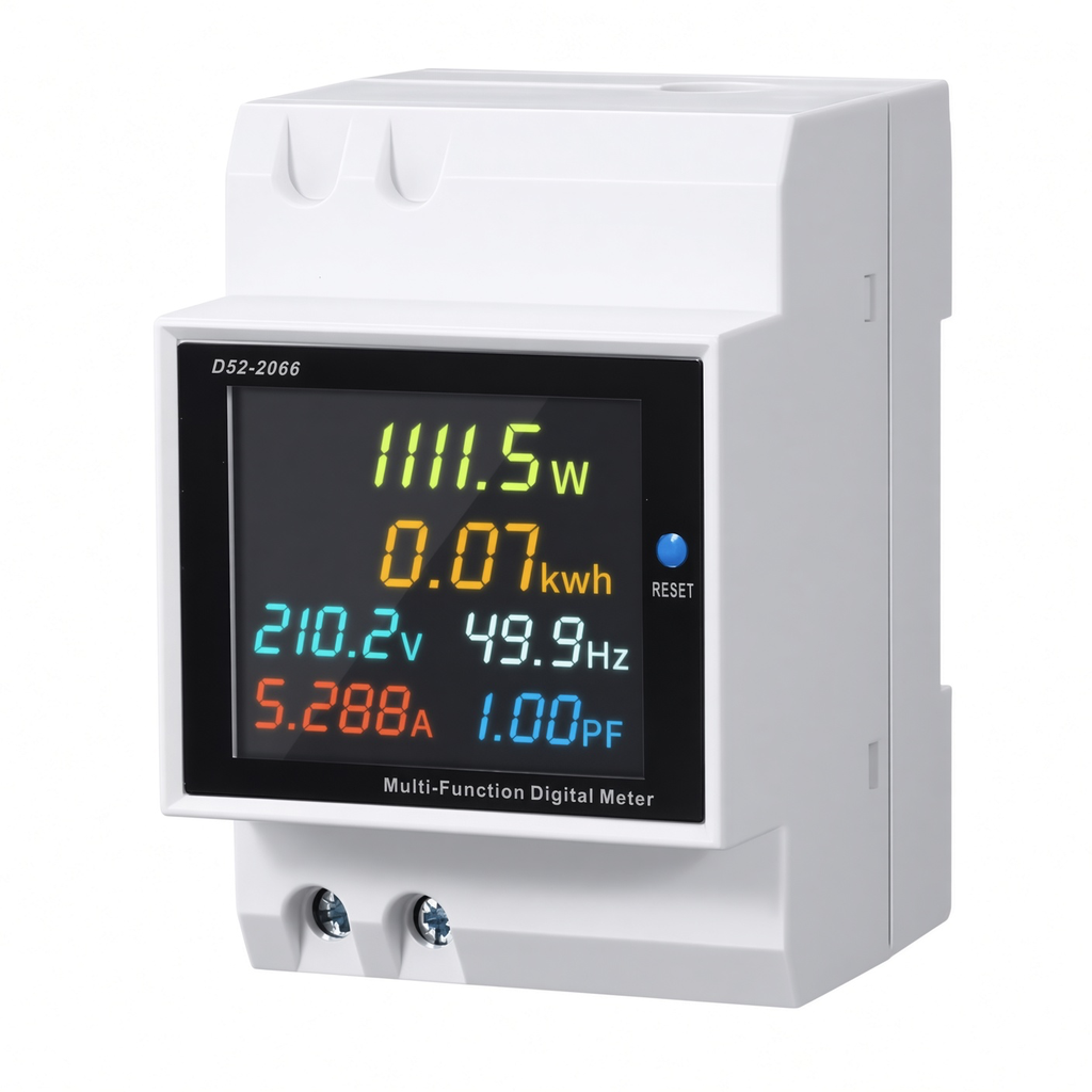 Medidor Digital DIN 6 en 1 D52-2066 Voltaje Corriente kWh Hz PF 100A