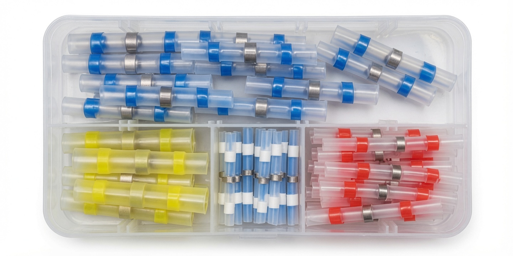 50 Piezas Conectores de Cable Termorretráctiles con Soldadura – Terminales Butt Seal (ST-11/21/31/41) Rojo, Azul, Amarillo y Blanco para Empalmes Eléctricos Seguros
