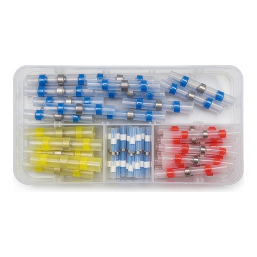 50 Piezas Conectores de Cable Termorretráctiles con Soldadura – Terminales Butt Seal (ST-11/21/31/41) Rojo, Azul, Amarillo y Blanco para Empalmes Eléctricos Seguros