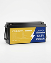 Batería LiFePO4 Smart POERUNI 12.8V 200Ah – BMS 200A, Celdas Grado A+, Más de 15.000 Ciclos para Solar, RV, Golf Cart y Marina