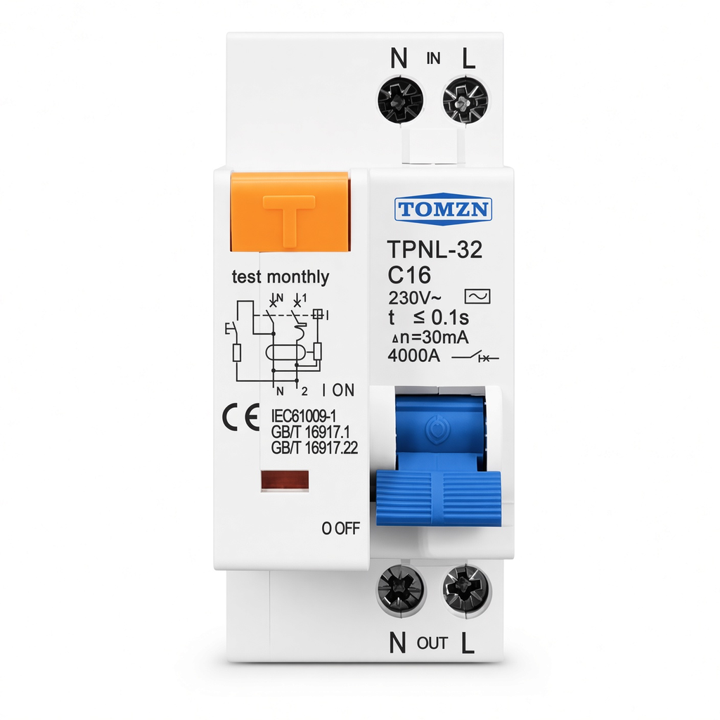 Interruptor Diferencial RCBO TOMZN TPNL 1P+N 32A 30mA 230V Protección Fugas