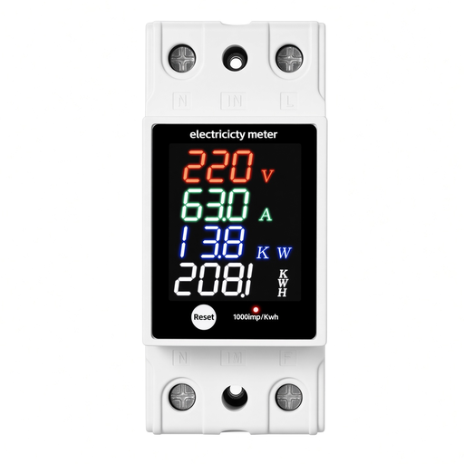 Medidor de Energía Digital DIN Rail Multifunción AC 30-400V Voltímetro Amperímetro kWh
