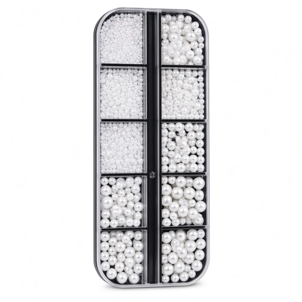 Caja de 12 rejillas de perlas 3D blancas para uñas