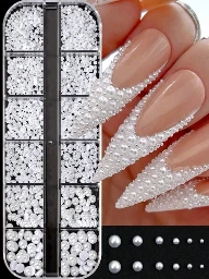 1 caja de 12 rejillas con perlas blancas 3D en forma de semicírculo, perlas caviar, para decoración de uñas.