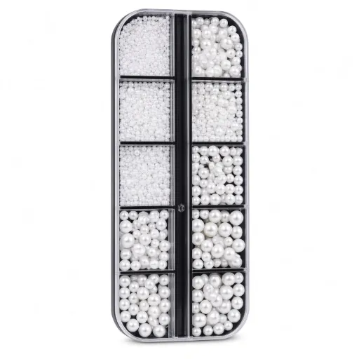 Caja de 12 rejillas de perlas 3D blancas para uñas