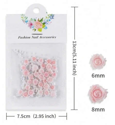 30 piezas de rosas talladas y perlas para decoración de uñas.