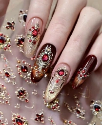 1 pieza Pegatinas de uñas 5D en relieve estilo barroco retro dorado con piedras preciosas simuladas.