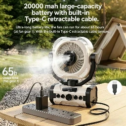Ventilador REMAX de exterior RS-ZF20: batería de gran capacidad de 20000 mAh, autonomía de 60 horas, montaje en pared / posición de pie, mando a distancia con pantalla digital.