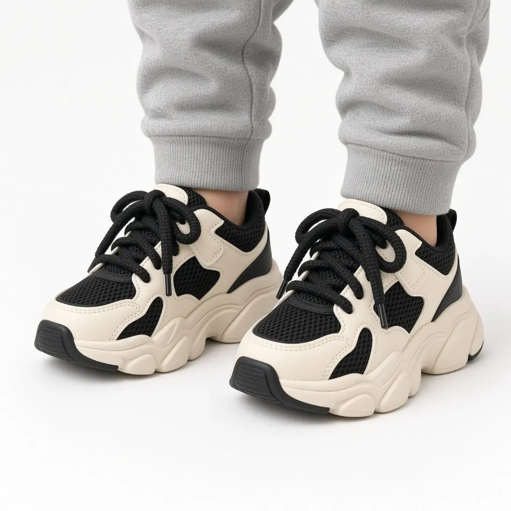 Zapatillas Infantiles Chunky Beige Negro Cordones Uso Diario Niño