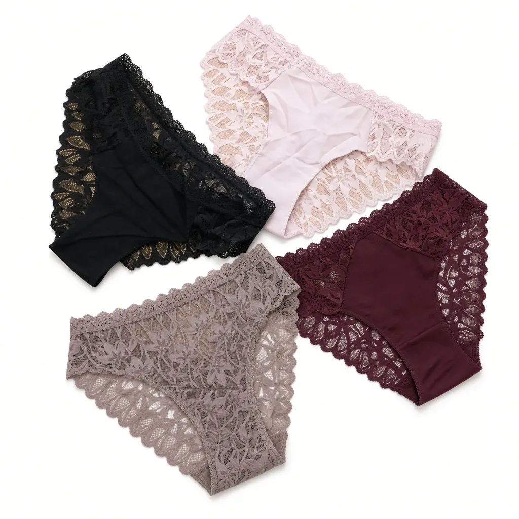 Pack Bragas Encaje Mujer Negro Rosa Beige Burgundy Uso Diario