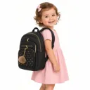 Mochila Negra Acolchada Tachas Doradas Pompón Uso Diario Escuela