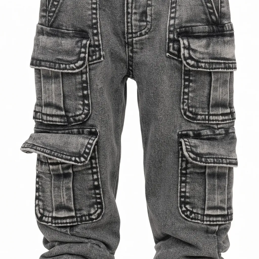 Jeans cargo grises para niño con bolsillos