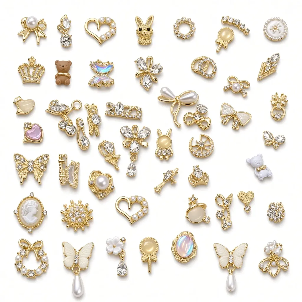 Mix Charms Uñas Dorados Perlas Lazos Corazones Nail Art 3D