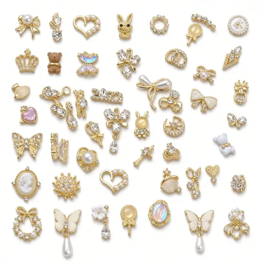 Mix Charms Uñas Dorados Perlas Lazos Corazones Nail Art 3D