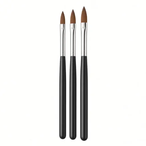 Set 3 Pinceles Uñas Punta Fina Mango Negro Nail Art Acrílico