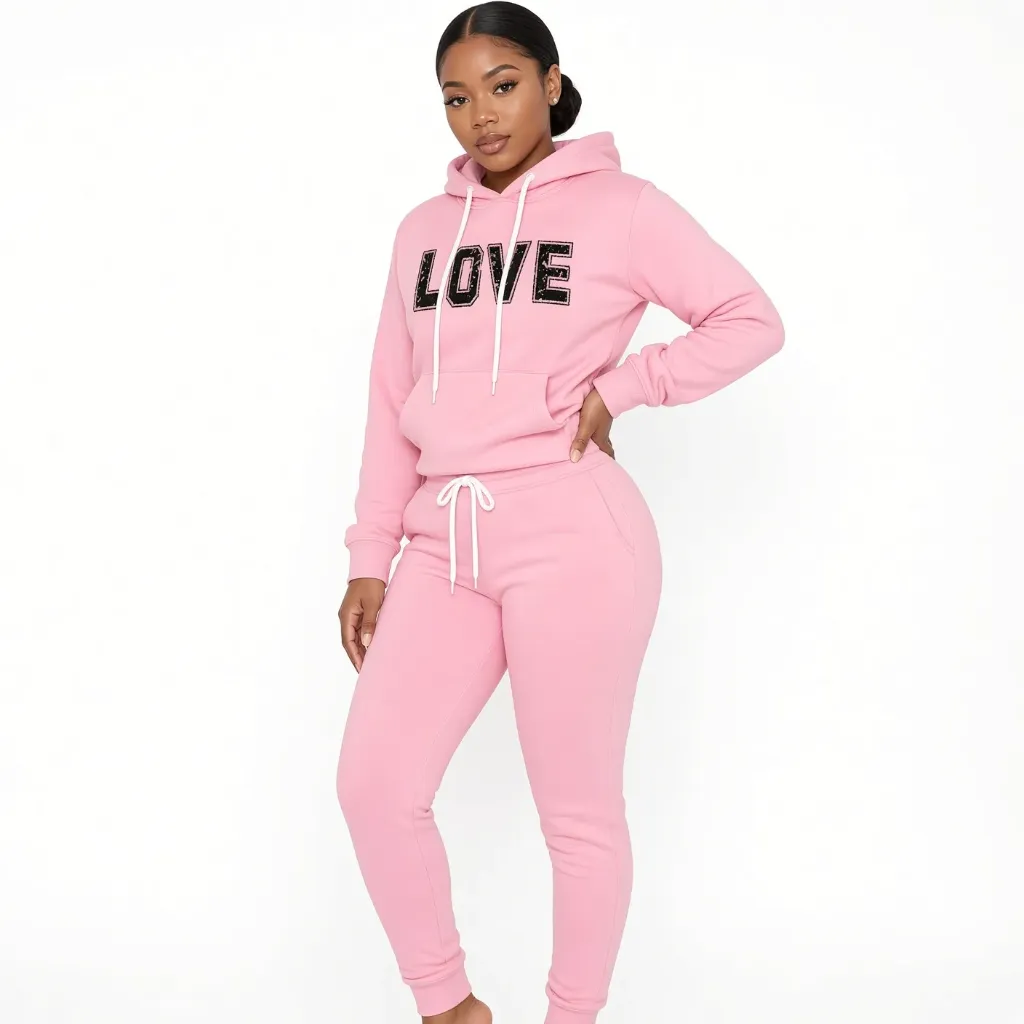 Conjunto 2 Piezas Sudadera Capucha LOVE y Jogger Rosa Mujer