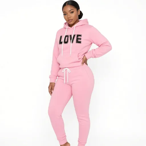 Conjunto 2 Piezas Sudadera Capucha LOVE y Jogger Rosa Mujer