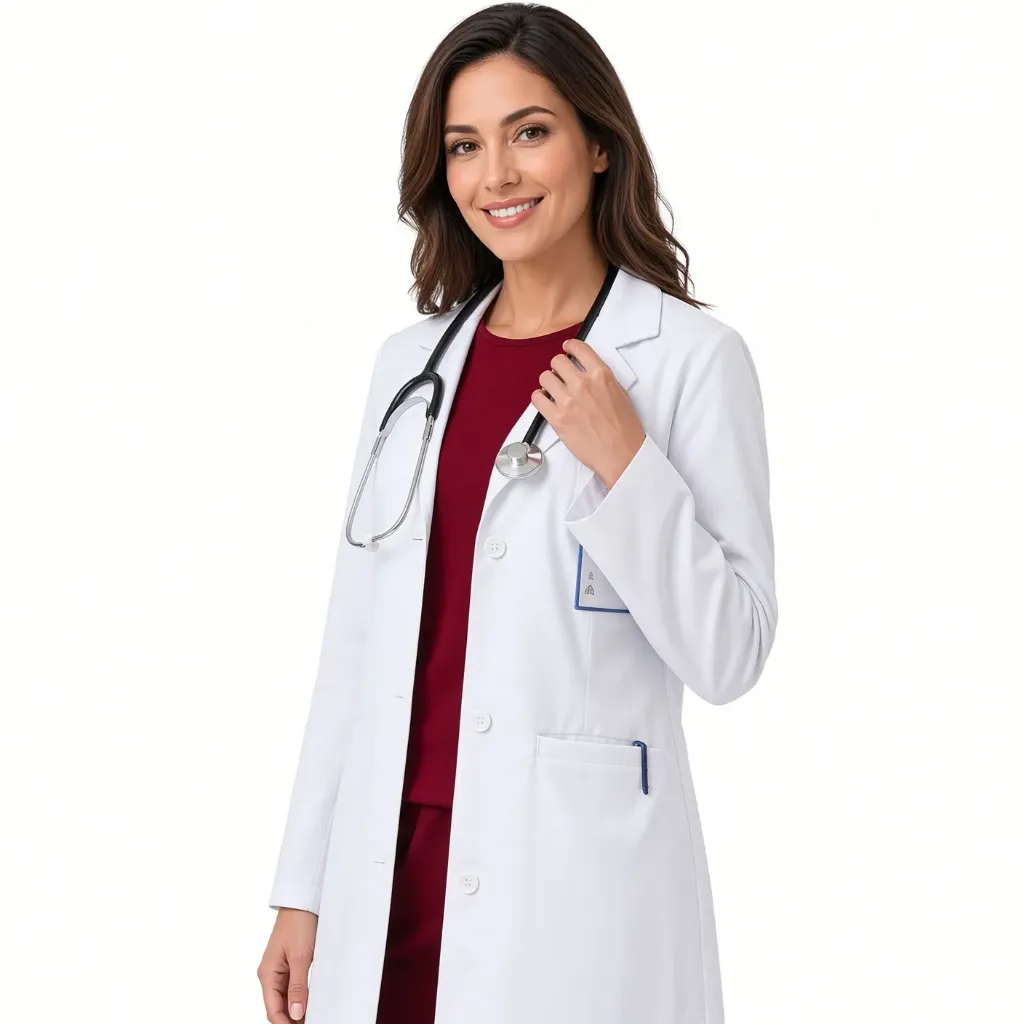 Bata Médica Blanca Manga Larga Mujer Bolsillos Uso Profesional