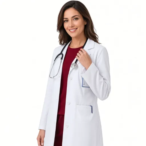 Bata Médica Blanca Manga Larga Mujer Bolsillos Uso Profesional