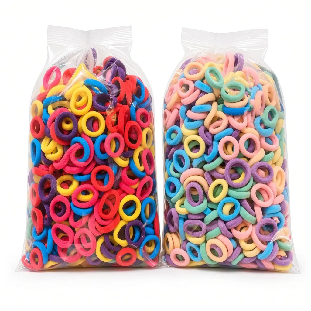 Bolsa de 200 bandas elásticas para el cabello de colores surtidos.