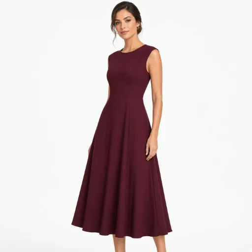 Vestido Midi Granate Sin Mangas Acampanado Elegante para Eventos
