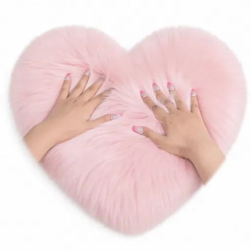 Alfombra esponjosa en forma de corazón rosa para fotografía de uñas.