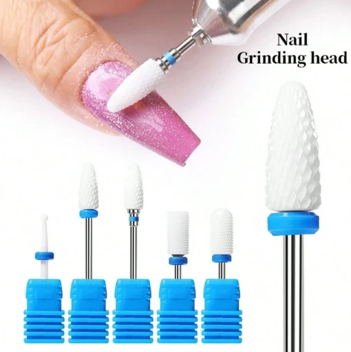 Set de 5 brocas de cerámica para taladro de uñas, con base