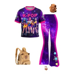 Conjunto camiseta y pantalón ancho, cielo estrellado KPOP