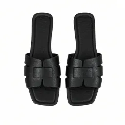 Sandalias planas de cuero genuino de unicolor para mujer