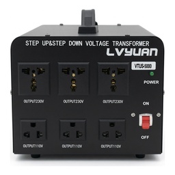 Transformador Convertidor de Voltaje LVYUAN 5000W Step Up/Step Down – 110V-120V a 220V-240V o Viceversa con 6 Tomas y Protección Automática
