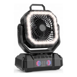 Ventilador de sobremesa con batería recargable de 40000 mAh, ventilador de camping para exteriores recargable por USB con iluminación LED y función de temporizador automático, ventilador de tienda de campaña portátil de alta potencia adecuado para uso doméstico, pesca al aire libre y emergencias