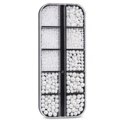 Caja de 12 rejillas de perlas 3D blancas para uñas