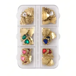 Kit Charms Uñas Dorados Corazones Piedras 6 Colores Nail Art