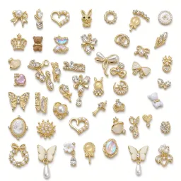 Mix Charms Uñas Dorados Perlas Lazos Corazones Nail Art 3D