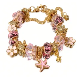 Brazalete dorado de flor de cerezo y estilo de mar.