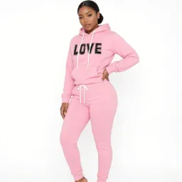 Conjunto 2 Piezas Sudadera Capucha LOVE y Jogger Rosa Mujer