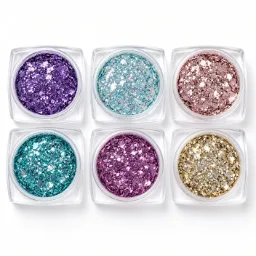 Set de 6 piezas de lentejuelas de uñas hexagonales.