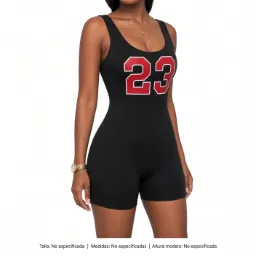 Mono ceñido básico para mujer, deportivo, sin mangas, con cuello en U.